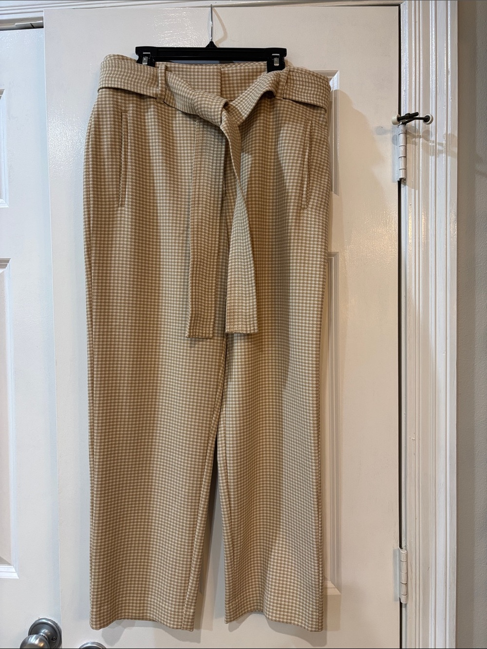 Wilfred Beige Houndstooth Wide-Leg Tie-Belt Pants